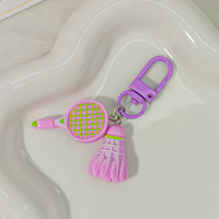 Mini porte-clés en résine, raquette de badminton colorée, volant de badminton, pendentif mousqueton, breloque de sac, souvenir sportif, cadeau