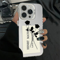 Coque de téléphone portable INS Simple Flowers Silver pour iPhone 16 Plus 15 Pro Max 14 13 12 11 IMD Transparente Antichoc