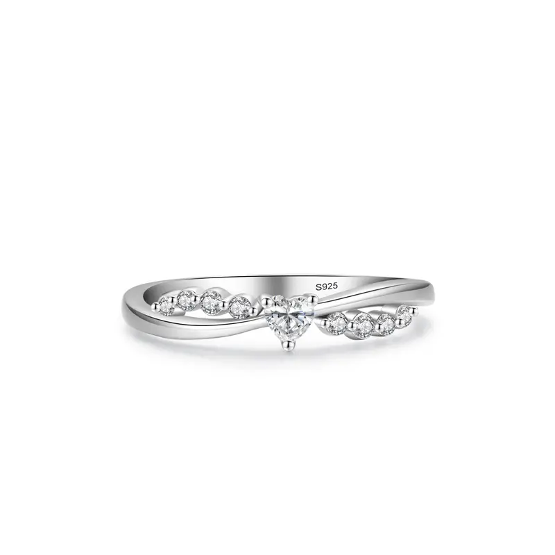 Romantischer Ring Sterling Silber eingelegte Zirkon Kreuz Herz geformte süße Design Ringe für Mädchen Schmuck