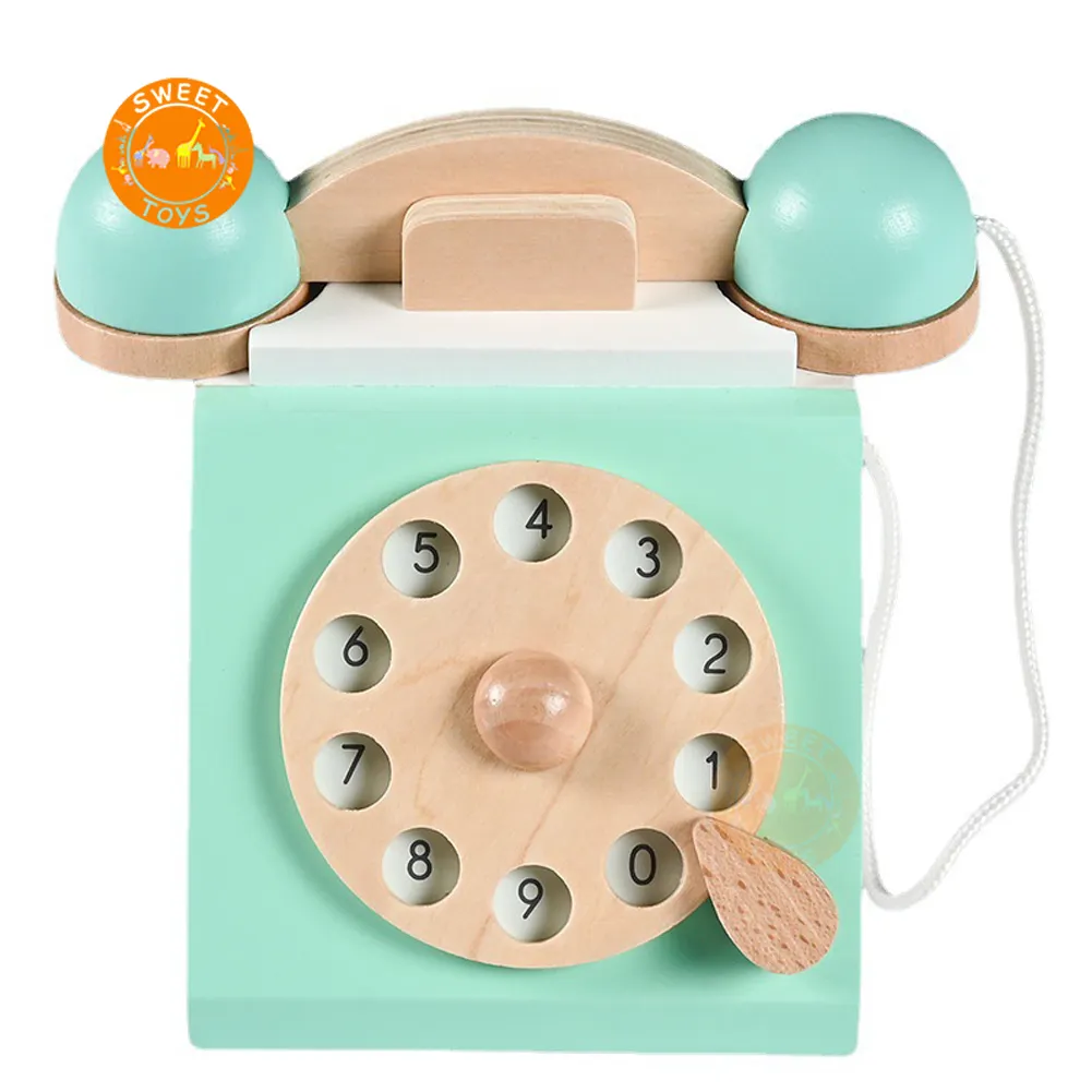 Wooden Early Educational Toy Simulation Retro Phone Children Number Learning Toy For Kids