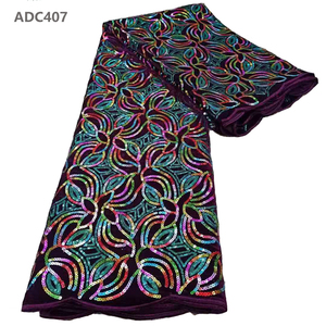 CHOCOO tela de encaje africano personalizado Color negro tela de encaje de terciopelo bordado con lentejuelas para vestido - Product Image 3