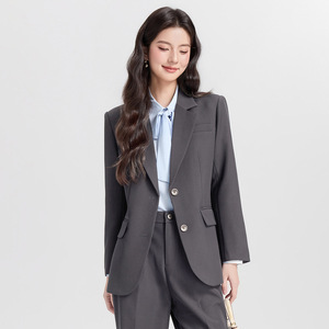 Women's Dark Blue Suit Set Full Sleeve Worsted Anti-Wrinkle Office Lady Commuting To Work - Product Image 4