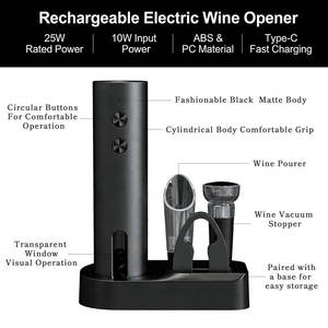 Ensemble ouvre-bouteille électrique avec batterie au lithium, chargement rapide Type C, noir mat avec base, coupe-capsule, verseur et aérateur - Product Image 6