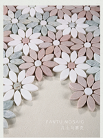 Parquet mural intérieur moderne, mosaïque de carreaux en marbre poli blanc, rose, vert, motif marguerite, épaisseur 10 mm, forme irrégulière pour villa