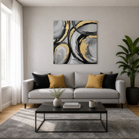 Lot de 3 tableaux abstraits noir, gris et or sur toile tendue, décoration murale neutre style bohème pour chambre d'hôtes Airbnb