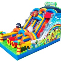 Maison de rebond de safari tropical avec toboggan toboggan sec gonflable de jungle hiboux toboggan gonflable commercial videur sautant extérieur