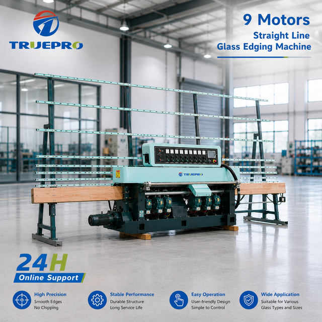 Appliance Glass Manufacturing Bright Surface Edge Refining Production Line 9 Motors Straight Line Glass Edging Machine