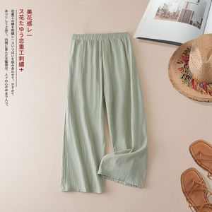 Elastic Waist Wide Leg Pants Women Cotton Linen Embroidery Casual Loose Fit Spring Summer Autumn Breathable Chinese Style - Product Image 4
