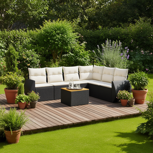 Ensemble de canapés de jardin modulaires en rotin PE noir, meubles d'extérieur élégants, coussins en mousse haute densité - Product Image 2