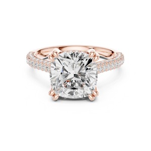 Elegante Anillo de Compromiso con Corte Cojín y Halo Oculto en Oro Rosa, Joyería de Lujo para Boda, Anillo Nupcial Fino para Mujer - Product Image 1