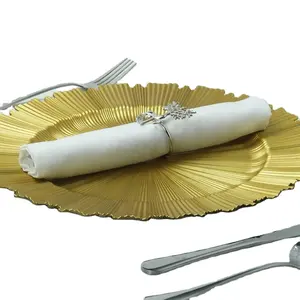 13 Inch Goud Rif Plastic Oplader Platen Bruiloft Groothandel Westerse Steak Pad Tafel Laders Borden Voor Huwelijksfeest