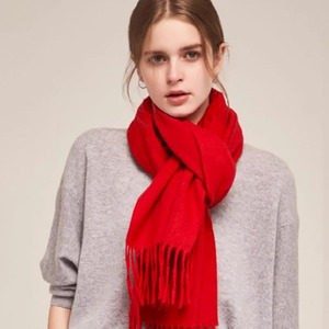 Bufanda de Lana 100% Pura al por Mayor con Borlas Largas, Tejido Grueso, Calentador de Cuello Duradero y Transpirable, Color Sólido, Bufanda de Invierno para Mujer - Product Image 2