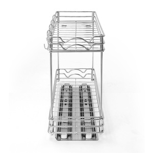 Home Kitchen Double-Layer Stainless Steel <b>Towel</b> Rack with Sliding <b>Rail</b> Detachable Storage Modern <b>Standing</b> Waterproof Design - Product Image 2