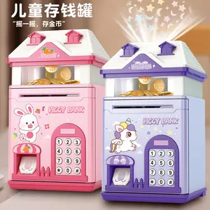 YIZHI 2 In 1 Kids Paper Money Coin Piggy Bank Musical Password Money Saving Box with Projection Night Light for Children Gift