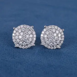 Iced Out D VVS Round Brilliant Cut Moissanite Lab Diamond S925 Silver 10K 14K 18K Solid Filled Gold Studs Earrings For Men Women