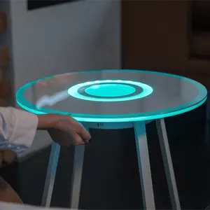 Meja Kopi Speaker Bluetooth Lampu Led RGB Kaca Tempered Pengisian USB Ujung Audio Musik Samping Tempat Tidur Sofa Ruang Tamu Pintar