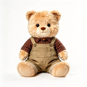 <strong>Cute</strong> Dressed Fluffy Curly Teddy <strong>Bear</strong> Stuffed Animal Wearing Plaid Blouse Khaki Bib Overalls Kids Gifts Soft <strong>Bear</strong> Plush Doll - Product Image 3