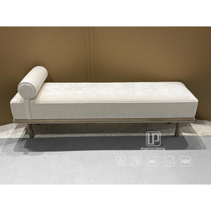 Luxury Modern Hotel Apartment Villa Living Room Furniture Fabric <b>Ottoman</b> <b>Stool</b> Beige Curve Rectangle <b>Stool</b> <b>Ottoman</b> <b>Stool</b> Beige - Product Image 5