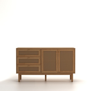 Buffet moderne en placage de bois avec finition brun naturel pour salon et salle à manger - Product Image 1
