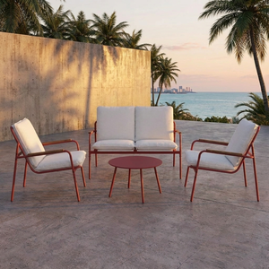 Conjunto de Sofá de Malha para Exterior com 4 Peças, Estrutura de Aço, Conjunto de Conversação para Pátio com Braços de Madeira Sintética e Mesa Redonda para Jardim - Product Image 4