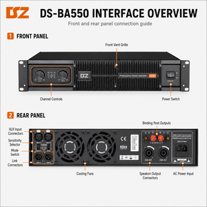 Amplificateur de puissance professionnel à double canal 10V OEM 2U pour <span class=keywords><strong>montage</strong></span> en rack, 2*550W pour sonorisation en direct et système PA - Product Image 6