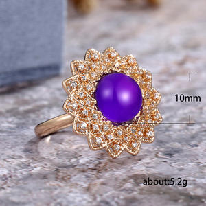 Anello da Cocktail F684 per Donna, Forma di Fiore con Ametista Rotonda, Pietra Naturale con Incastonatura a Pavé, Anelli alla Moda per Feste - Product Image 5