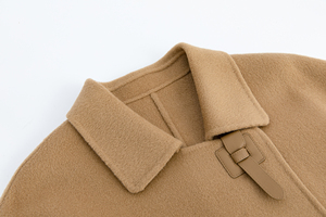 Áo khoác nữ hai lớp mới năm 2025 - 100% len, màu camel, có thắt lưng, cổ trụ, áo khoác mùa đông - Product Image 3