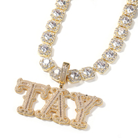 Pendentif personnalisé avec initiale UWIN, pendentif avec nom en majuscules personnalisé, chaîne cubaine en CZ de 9 mm, collier pour femmes et hommes, bijoux hip hop