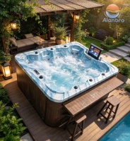 Bak Mandi Whirlpool Akrilik Besar Model Berdiri Sendiri dengan Multi Jet Pijat Udara, Lampu Warna-warni, Air Terjun, dan Kontrol Komputer