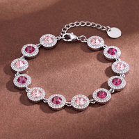Gelang Tenis Berlian Imitasi Bulat Dua Warna Pink, Baja Tahan Karat 304 Berlapis Emas, Gelang Rantai Warna Fuchsia & Pink Muda Bergantian