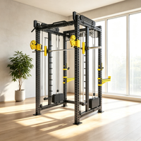 Rack de Squat Multifonctionnel avec Câble de Résistance, Poulies Silencieuses en Alliage, Frein de Sécurité et Rangement de Plaques de Poids pour Exercices de Fitness à Domicile