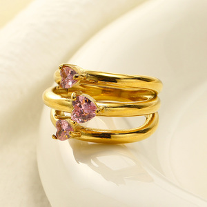 New <strong>Light</strong> Luxury Fashion Geometric Multi Layered Heart Shaped Zircon Titanium Steel Women's Jewelry Personalized Ins Ring - Product Image 6