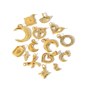 อุปกรณ์ตกแต่งเครื่องประดับชุบทอง จี้รูปพระจันทร์ ดาว หัวใจ โบว์ สำหรับทำสร้อยคอ DIY สไตล์ 18k ประดับด้วยเพชรคิวบิกเซอร์โคเนีย - Product Image 5