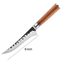 Couteaux de cuisine professionnels en acier inoxydable martelé à haute teneur en carbone avec manche en bois, couteau japonais, couteau à filet, couteau à désosser