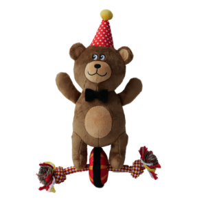 Nuovo Design di alta qualità all'ingrosso Clown da circo con un cappello su un monociclo giocattoli per cani peluche cane giocattolo da masticare - Product Image 1