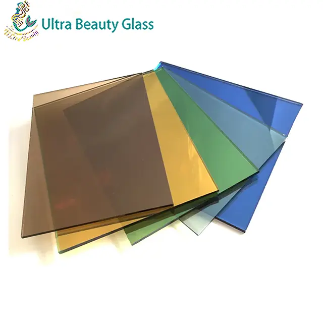 UltraBeauty-profesyonel üretici renkli cam 5mm yansıtıcı mavi kahverengi siyah renkli temperli cam pencereler için