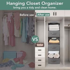 Hanging Closet Organizer with 2 Drawers and 1 Underwear Drawer Foldable Closet Hanging <b>Shelves</b> Hanging Clothes Storage <b>Box</b> PE - Product Image 4