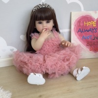 NPK 55CM cuerpo completo dulce princesa suave silicona vinilo Reborn Stand niño niña muñeca realista realmente bebé muñeca con vestido rosa
