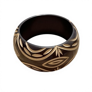 Juego de Brazaletes de Madera Tallados a Mano con Patrón Geométrico, Joyería de Moda Clásica y Elegante Unisex de Primera Calidad para Bodas - Product Image 4