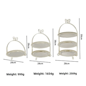 Europese stijl enkelvoudige/dubbele/drielaagse ronde zilveren taartplateau voor thuisgebruik, licht luxe etalage voor voedsel, groothandel - Product Image 5