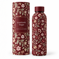 Botol Air Merah Mulut Sempit 500ml 750ml dengan Logo Kustom, Dinding Ganda Stainless Steel, Terisolasi Vakum, Termos dengan Tutup