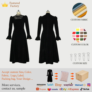 ZYHT 45060 <span class=keywords><strong>Abito</strong></span> Invernale Vintage per Donne, Vestito Formale <span class=keywords><strong>Midi</strong></span> Nero, Elegante <span class=keywords><strong>Abito</strong></span> da Sera Lungo in <span class=keywords><strong>Velluto</strong></span> con Cristalli - Product Image 3