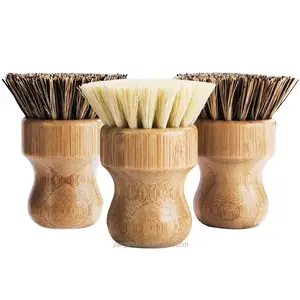 Palm Sisal Pot Brush- Bamboo Round 3 Packs Mini Dish Brush Cleaning Kit Cleaning Pots kitchen washing brush