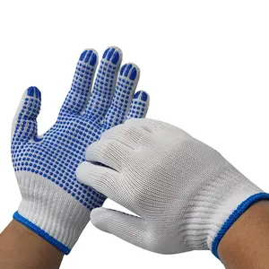 Breathable non slip industrial construction handling white cotton yarn blue pvc dotted protective safety gloves