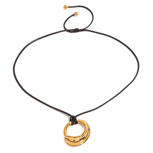 Stainless Steel Geometric Pendant <b>Necklace</b> 18k Gold Plated Openwork Design Black Waxed Cord Jewelry - Product Image 5