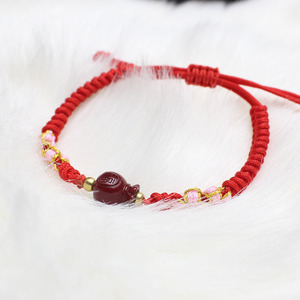 Cinnabar Lucky Bag <b>Bracelet</b> <b>Red</b> String Woven Flower Design Unisex Gift Jewelry Hangzhou Origin - Product Image 2