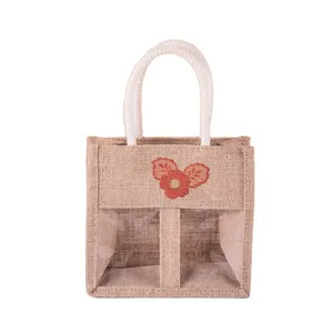 Twill jute gunny gift shopping tote printed vegetables fruits storage bag for packaging