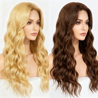 Perruque Lace Front Cheveux Indiens Remy Longs Ondulés Raie Centrale Bouclés Naturels Pré-Pluckés HD Frontale 1 Pièce Usage Quotidien Fête Blonde Foncée