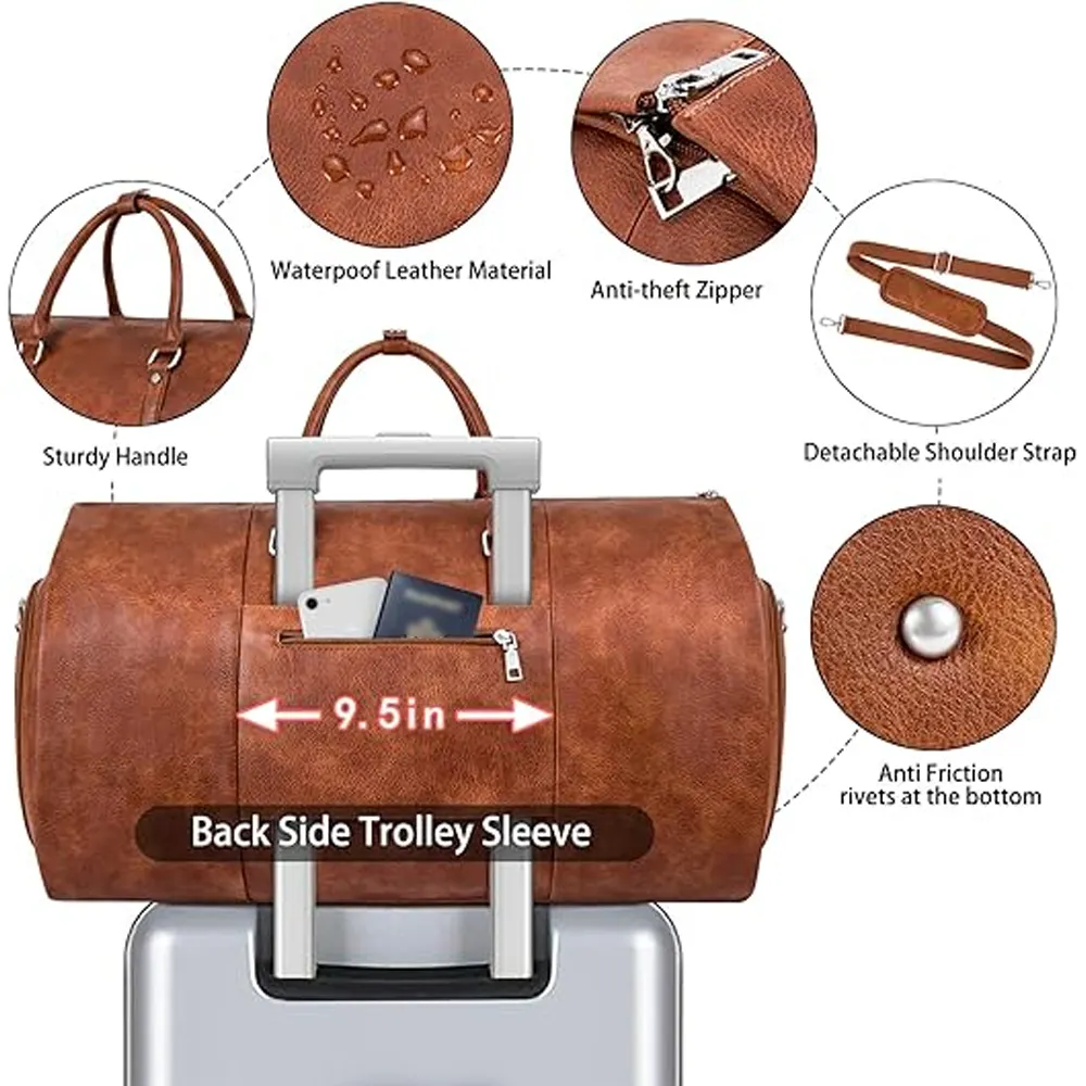 حقيبة جلدية من الجلد الصناعي من 3 قطع للرجال والنساء تصلح للحمل أثناء السفر