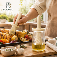 Bouteille d'huile en verre personnalisée avec logo, 200 ml (7 oz), avec pinceau de cuisson en silicone, distributeur d'huile d'olive pour cuisine, 3 couleurs, Bolong
